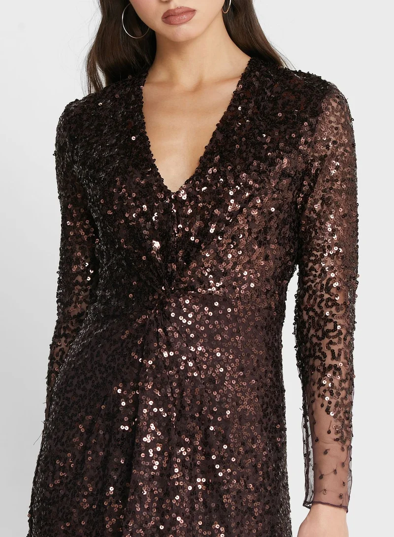 French Connection Emille Sequin Plunge Dress