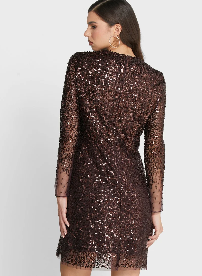 French Connection Emille Sequin Plunge Dress