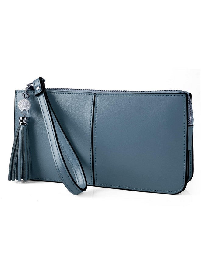 befen Women'S Genuine Leather Wristlet Clutch Cell Phone Wallet Multi Card Organizer Wallet Purse Dark Teal Blue - Image 1