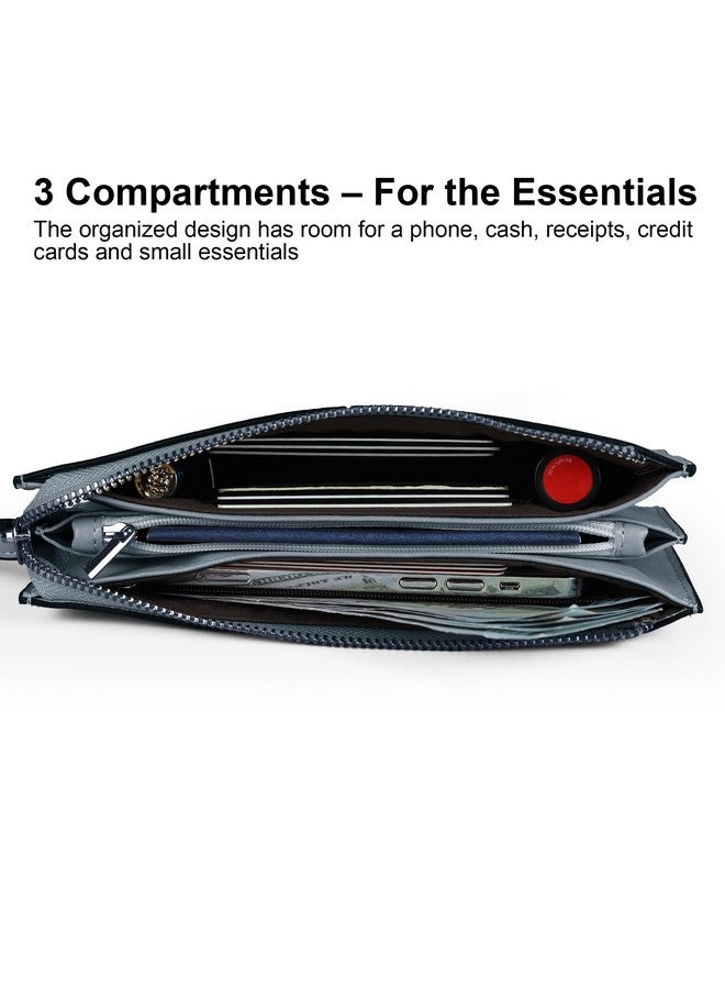 befen Women'S Genuine Leather Wristlet Clutch Cell Phone Wallet Multi Card Organizer Wallet Purse Dark Teal Blue - Image 2
