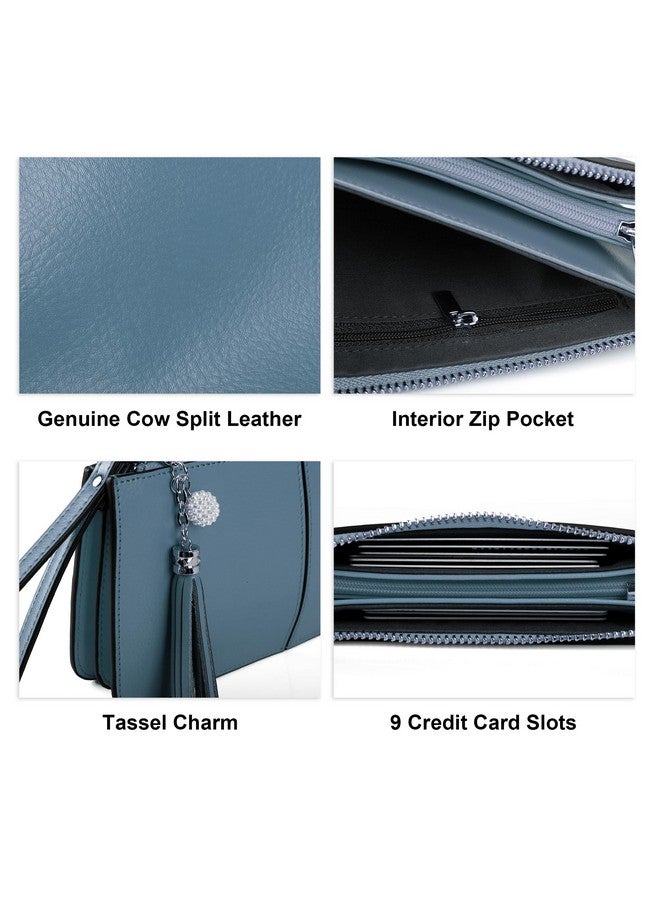 befen Women'S Genuine Leather Wristlet Clutch Cell Phone Wallet Multi Card Organizer Wallet Purse Dark Teal Blue - Image 4