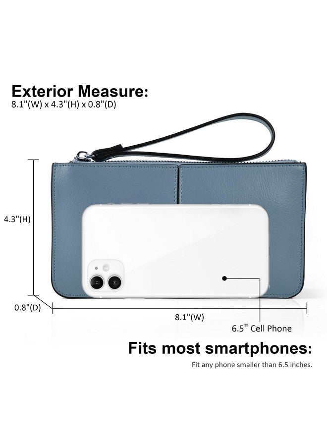 befen Women'S Genuine Leather Wristlet Clutch Cell Phone Wallet Multi Card Organizer Wallet Purse Dark Teal Blue - Image 3