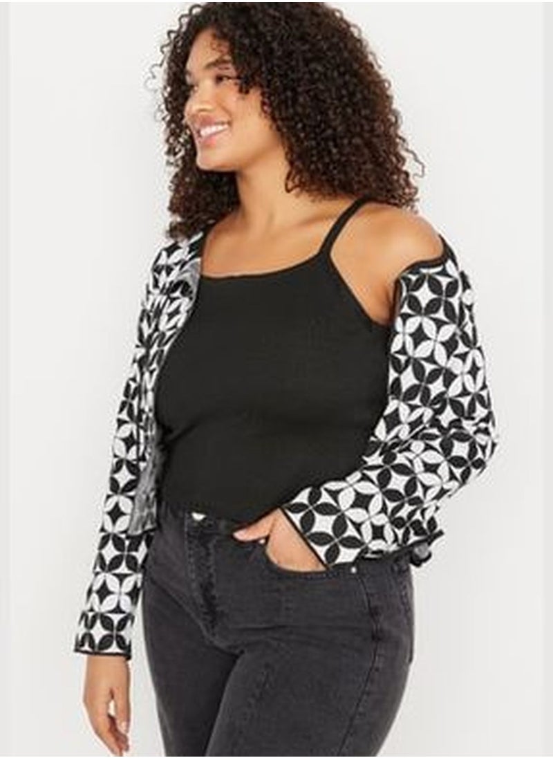 trendyol Black Geometric Pattern Tie Detailed Knitwear Blouse & Cardigan Suit TBBAW23AV00093  - Image 2