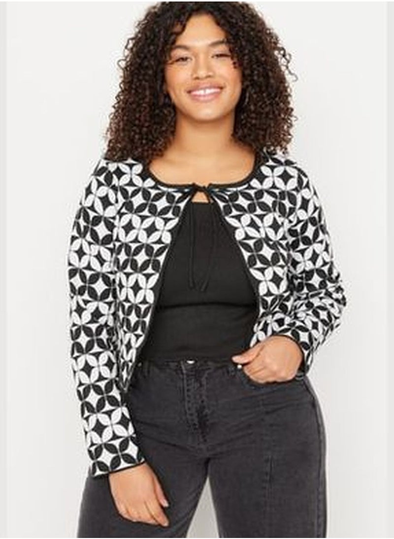 trendyol Black Geometric Pattern Tie Detailed Knitwear Blouse & Cardigan Suit TBBAW23AV00093  - Image 1
