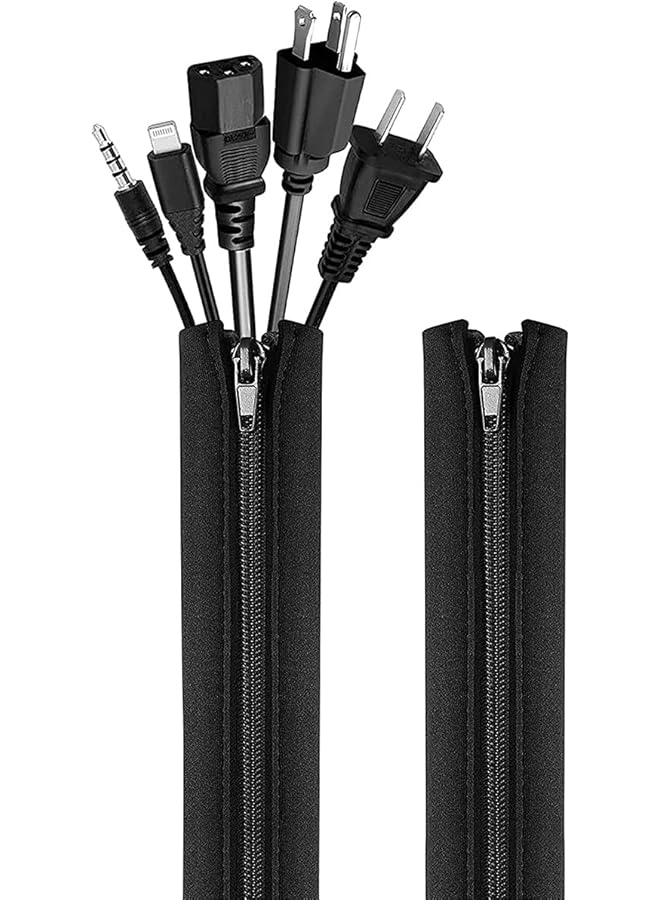 S-TOP 2 Pcs Cable Management Cable Sleeve 50.8cm/20-inch Each Flexible Cable Cord Organizer Wrap Cover with Zipper for TV/Computer/Home Entertainment(Black) - Image 1