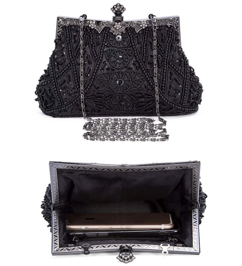 Selighting 1920s Vintage Beaded Clutch Evening Bags for Women Formal Bridal Wedding Clutch Purse Prom Cocktail Party Handbags Black Handbags - Image 4