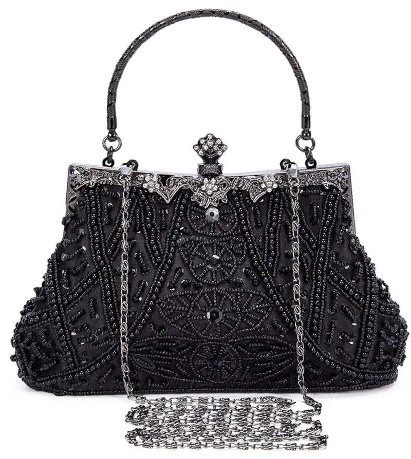 Selighting 1920s Vintage Beaded Clutch Evening Bags for Women Formal Bridal Wedding Clutch Purse Prom Cocktail Party Handbags Black Handbags - Image 1