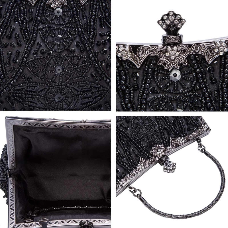 Selighting 1920s Vintage Beaded Clutch Evening Bags for Women Formal Bridal Wedding Clutch Purse Prom Cocktail Party Handbags Black Handbags - Image 5