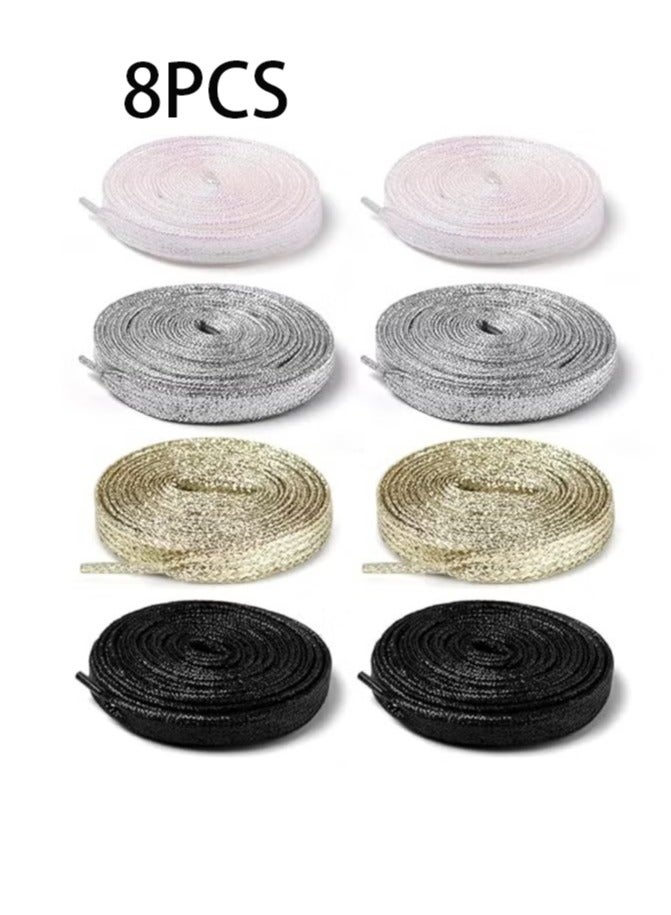 Unewshi 8PCS Shiny Flat Laces, Tear-Resistant Woven Laces, Polyester Replacement Laces, Suitable for Board Shoes, Canvas Shoes, Sports Shoes, Boots, Trouser Rope(130cm) - Image 1