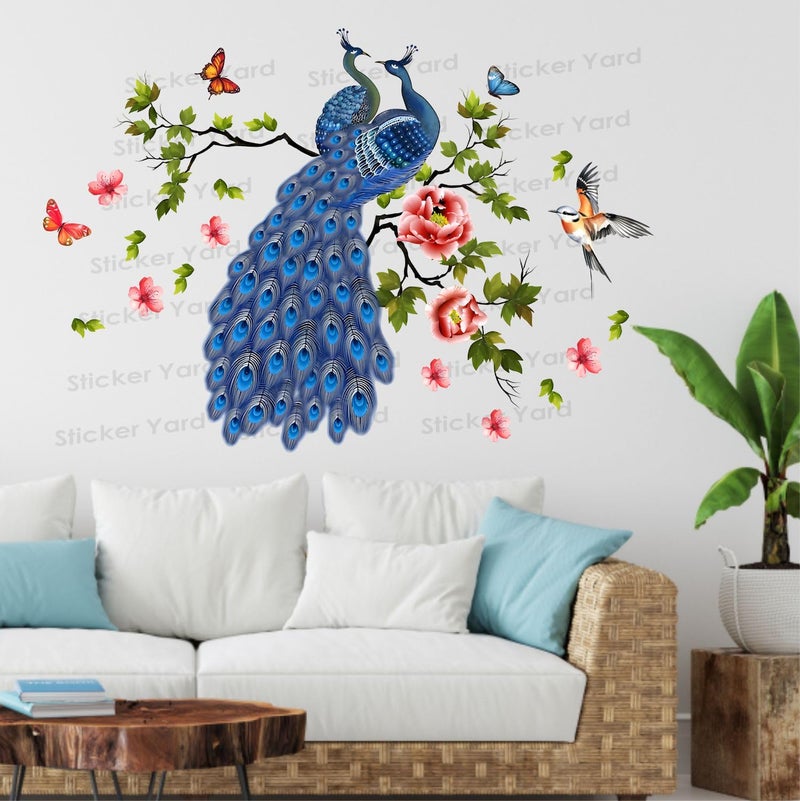 Sticker Yard PVC Vinyl Peacock Branch Floral Self-Adhesive Wall Sticker for Home Decor/Decoration - Living Room, Bedroom, Kids Room (Multicolor,Size 108X74CM) - Image 2