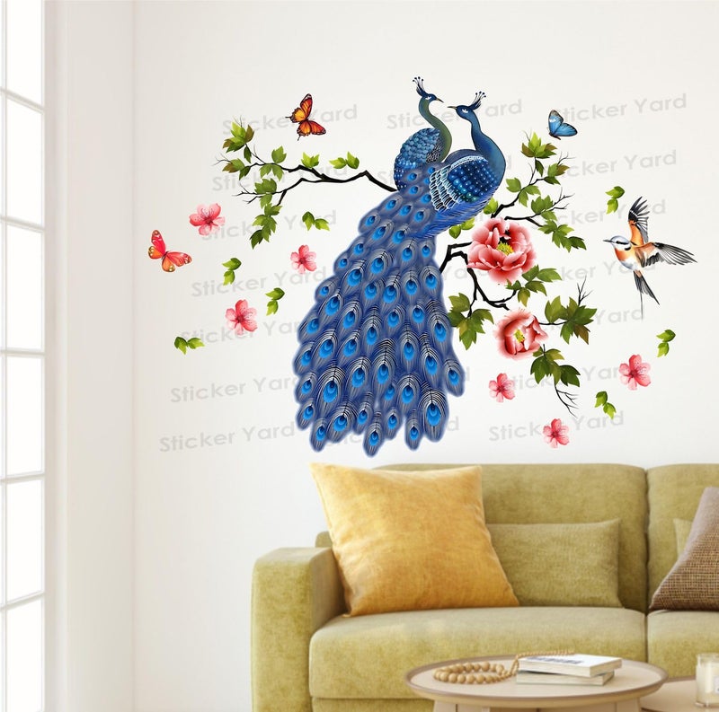 Sticker Yard PVC Vinyl Peacock Branch Floral Self-Adhesive Wall Sticker for Home Decor/Decoration - Living Room, Bedroom, Kids Room (Multicolor,Size 108X74CM) - Image 3