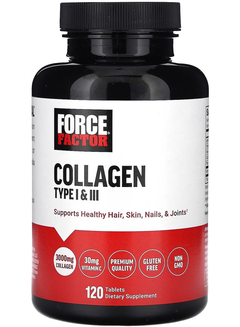 Force Factor Collagen Type I & III 3000 mg 120 Tablets (1000 mg Per Tablet)