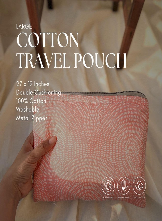 Ekatra Sustainable Cotton Travel Pouch 9x7 Inches | Handcrafted Organizer with 2 Pockets | Eco Friendly Multipurpose Makeup Bag for Women | Metal Zipper Closure | Lightweight Cotton - Purple Floral - Image 2
