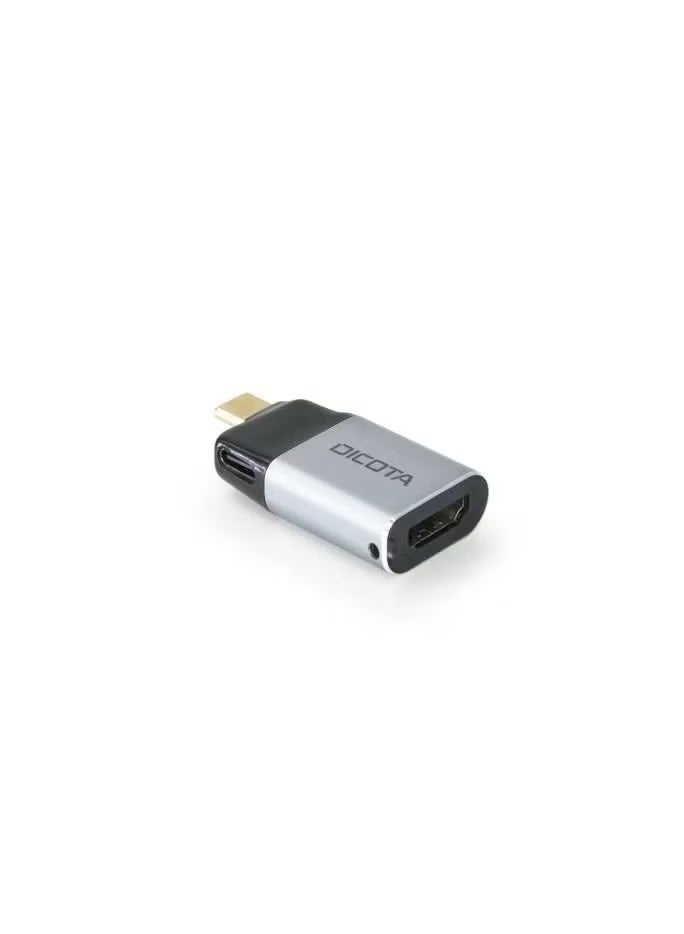 ديكوتا محول Dicota D32047 USB-C إلى HDMI Mini مع دعم Power Delivery بقدرة 100 واط، يدعم دقة 4K، توصيل وتشغيل مباشر، هيكل من الألومنيوم، فضي - Image 1