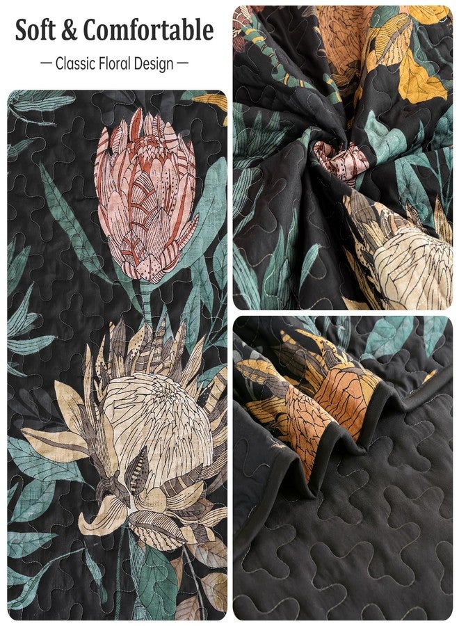 Dintszyayue Quilt Queen Size Black, 3 Pieces Boho Floral Bedspread Bedding for Queen Size Bed, Soft Lightweight Microfiber Coverlet Set for All Season Quilt with 2 Pillowcases - Image 5