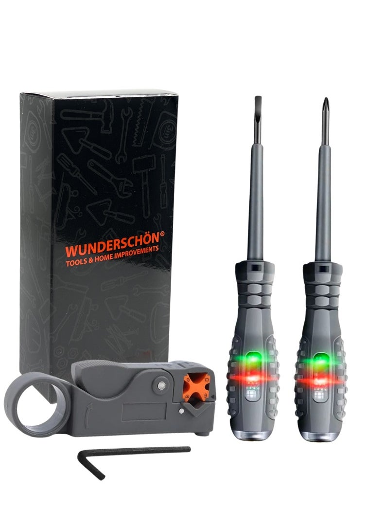WUNDERSCHÖN - WUNEDRSCHÖN | Electrician Tool Set- Set Of 4 - essential tools for electrical repairs, installations, and maintenance tasks Two Tester Screwdrivers Wire Stripper with Allen Key (4) - Image 1