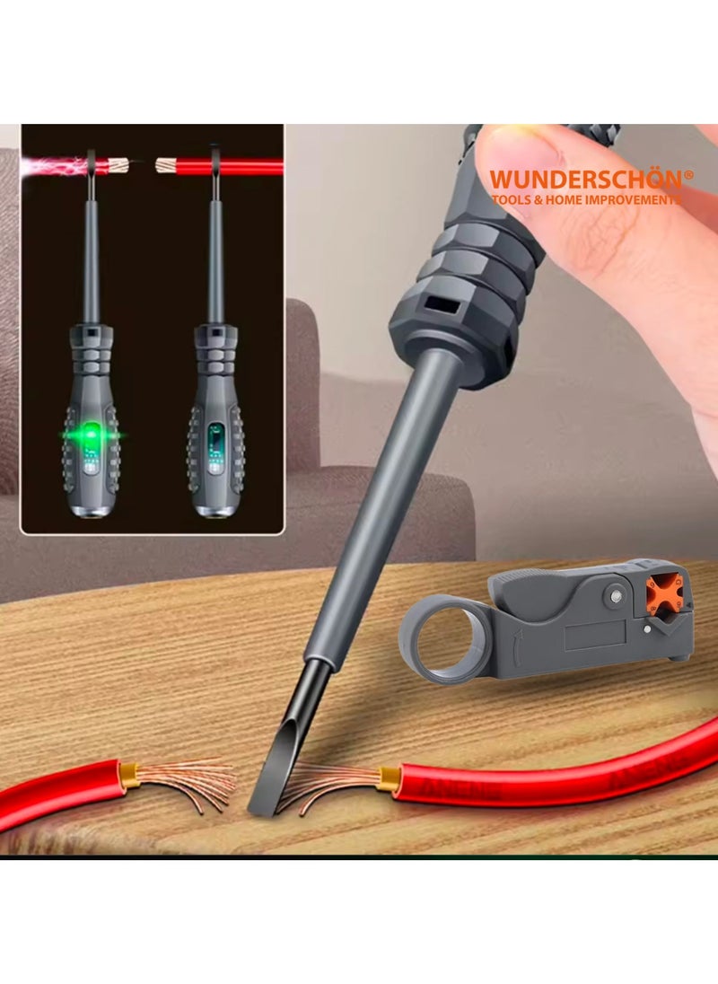 WUNDERSCHÖN - WUNEDRSCHÖN | Electrician Tool Set- Set Of 4 - essential tools for electrical repairs, installations, and maintenance tasks Two Tester Screwdrivers Wire Stripper with Allen Key (4) - Image 1