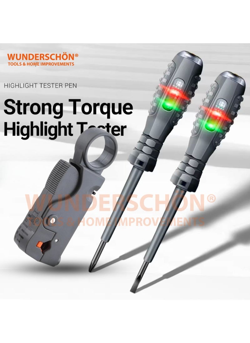 WUNDERSCHÖN - WUNEDRSCHÖN | Electrician Tool Set- Set Of 4 - essential tools for electrical repairs, installations, and maintenance tasks Two Tester Screwdrivers Wire Stripper with Allen Key (4) - Image 1
