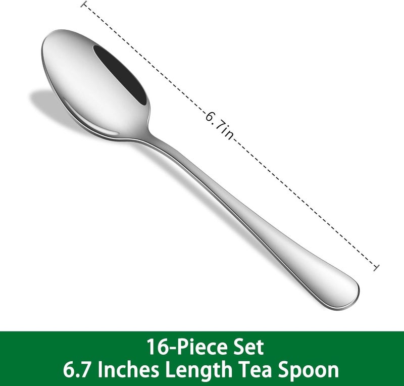 Dehov 16-Pieces Teaspoons Sets,6.7 Inch Stainless Steel Small Tea Spoon Set,Dessert Spoons For Kitchen,Dishwasher Safe Metal Silverware Spoons For Hotel Restaurant - Image 2