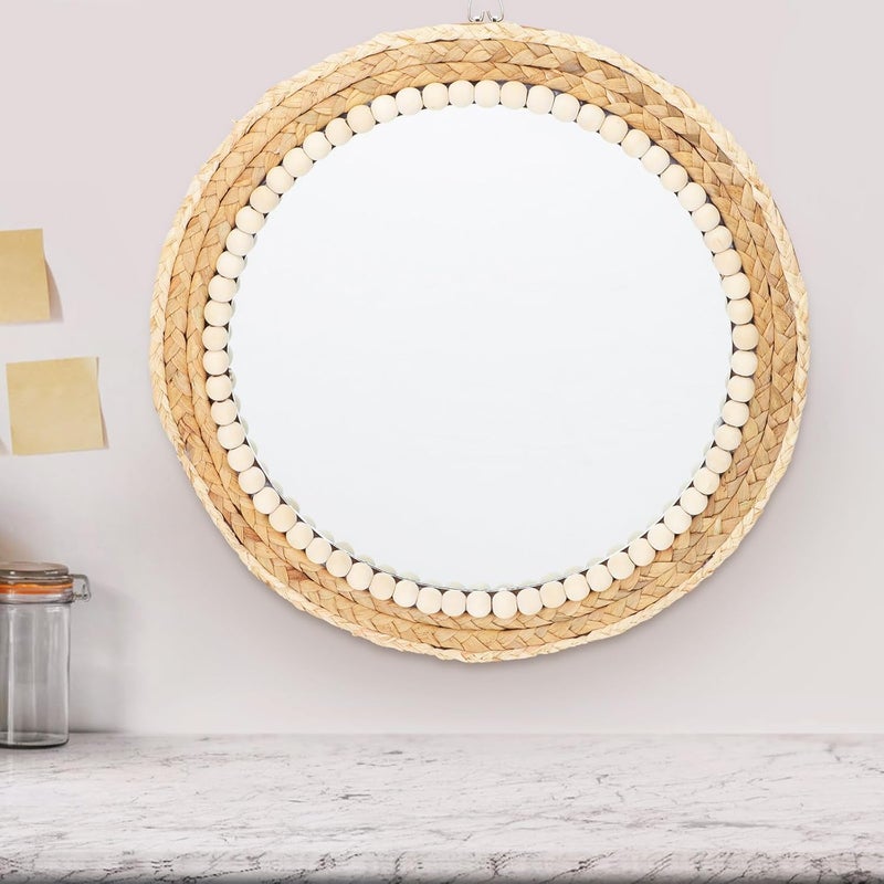 مرآة تزيينية مصنوعة من حبل العشب، مثبتة على الجدار، بتصميم تعليق فريد لغرفة المعيشة أو النوم أو مدخل المنزل - Image 3