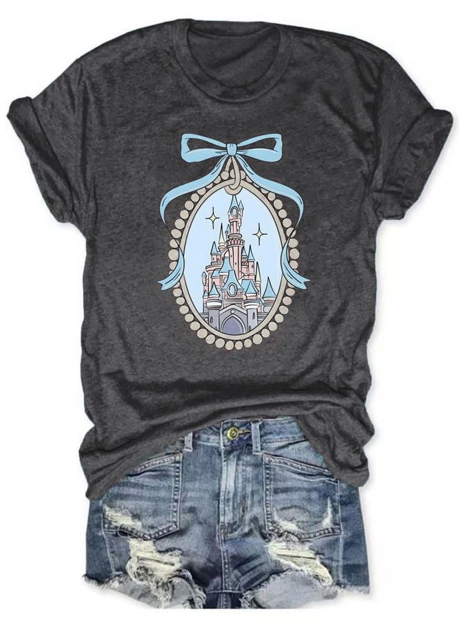 Fuaili Magic Shirts for Women Cute Castle Graphic Vacation Tops, Mi-dark Grey, M - Image 1