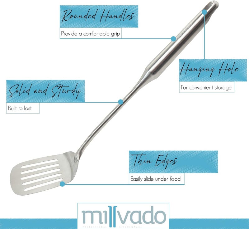Millvado Stainless Steel Cooking Spatula,15 Inch Metal Turner, Kitchen Slotted Flipper For Grills, Camping BBQ’s, Frying Pancakes, Burgers, Large Cookware For the Professional Chef - Image 2
