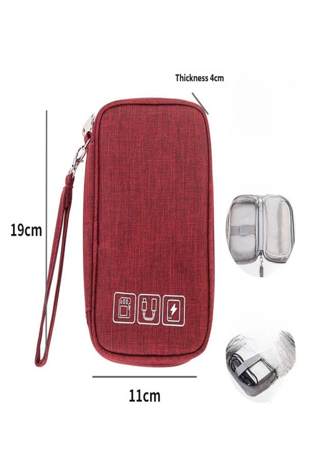 Cross-Border Hot-Selling Data Cable Storage Bag, Travel Multi-Functional Small Digital Storage Bag, New High-Looking Handheld Bag(Small wine red) - Image 1