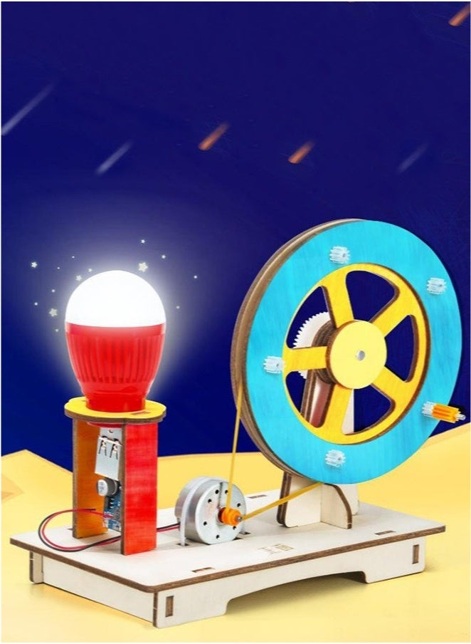 Scientific Experiment Manual Generator,Wooden Hand Cranked Generator, Science Kit Manual Generator Toy, Physics Experiment Puzzle Light Bulb, Science Experiments for Kids Age 6-14, Light Bulb Color Random  - Image 1