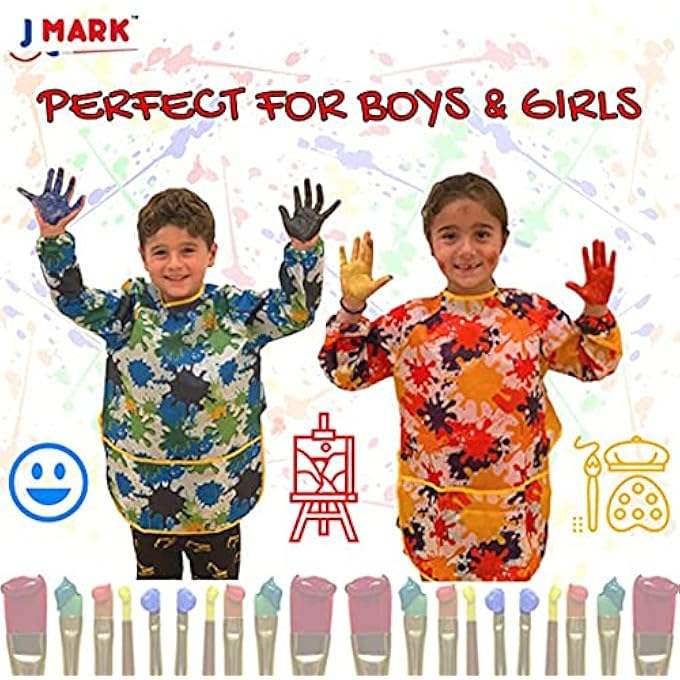 KIDS ART SMOCK PAINTING APRON, WATERPROOF ARTIST APRONS LONG SLEEVE, LIGHTWEIGHT WASHABLE BIBS, FOR POTTERY SCHOOL, BAKING, CRAFT LAB ACTIVITY (PACK OF 2) - Image 2