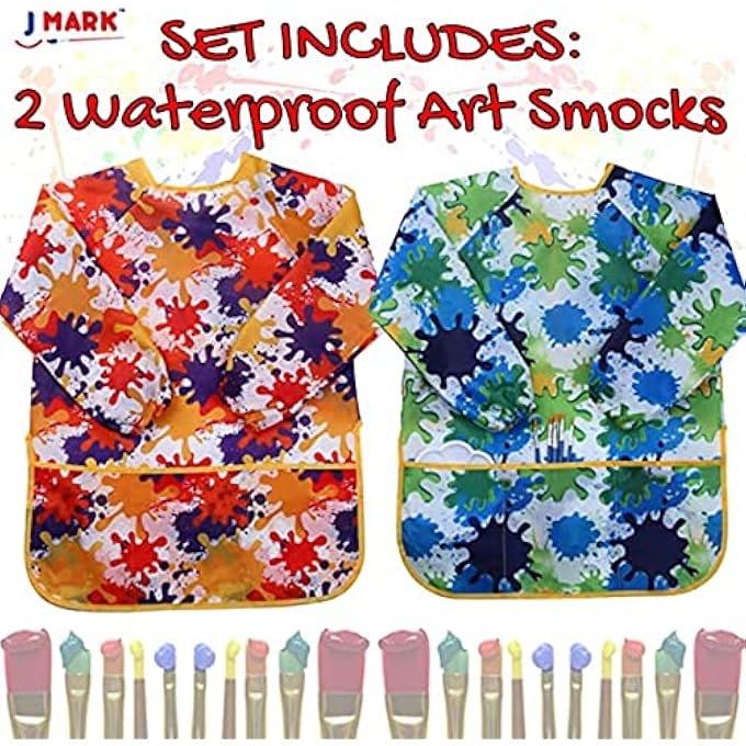KIDS ART SMOCK PAINTING APRON, WATERPROOF ARTIST APRONS LONG SLEEVE, LIGHTWEIGHT WASHABLE BIBS, FOR POTTERY SCHOOL, BAKING, CRAFT LAB ACTIVITY (PACK OF 2) - Image 3