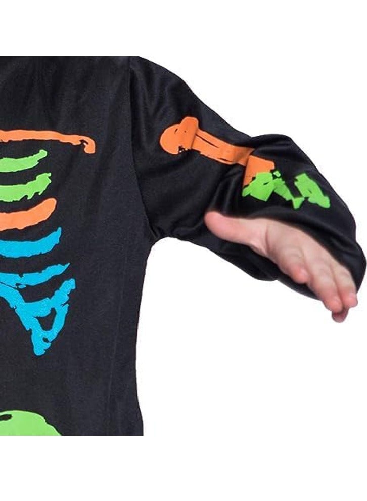 برين جيجلز قهقهات الدماغ بدلة بيجامة هيكل عظمي متعددة الألوان زي تنكري لون نيون للأطفال الصغار زي حفلة تنكرية - متوسط - Image 2