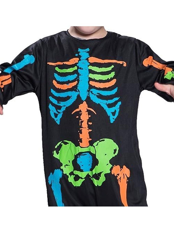 برين جيجلز قهقهات الدماغ بدلة بيجامة هيكل عظمي متعددة الألوان زي تنكري لون نيون للأطفال الصغار زي حفلة تنكرية - متوسط - Image 4