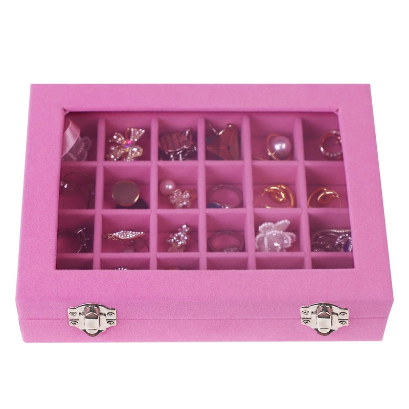 EONGOA Velvet Jewelry Box 24 Grid Jewelry Earrings Display Organiser Box Ring Tray Holder Earrings Storage Case for Girls Wife Mom Women (Light Pink) - Image 5