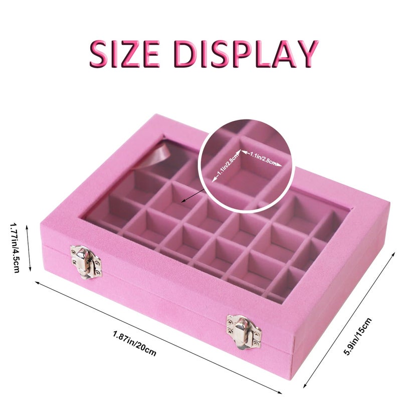 EONGOA Velvet Jewelry Box 24 Grid Jewelry Earrings Display Organiser Box Ring Tray Holder Earrings Storage Case for Girls Wife Mom Women (Light Pink) - Image 2