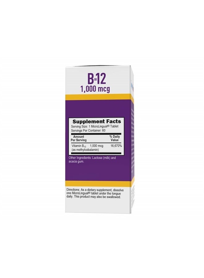 Superior Source No Shot Vitamin B12 Methylcobalamin 1000 mcg, Quick Dissolve MicroLingual Tablets, 60 Count, Active Form of B12, Supports Energy Production, Nervous System Support, Non-GMO - Image 2