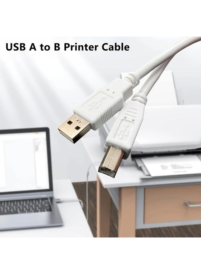 USB 2 0 A To B Printer Cable High Speed Transmission 10 Feet White - Image 5