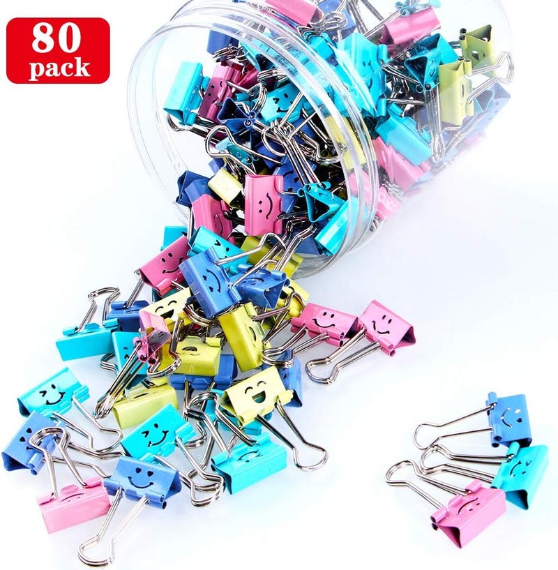 LIQUE 【80pack】 Binder Clips, Paper Clips,Paper Clamps with Colored Cute Hollow Smiling Face,80 Pcs Assorted Size Clip, for Office,Teacher Gifts and Kitchen - Image 3