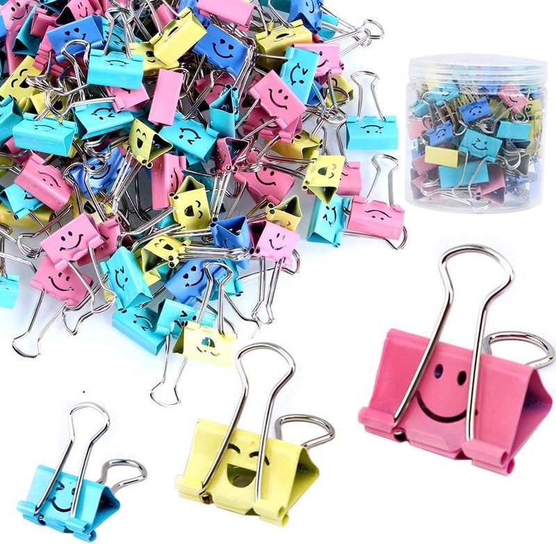 LIQUE 【80pack】 Binder Clips, Paper Clips,Paper Clamps with Colored Cute Hollow Smiling Face,80 Pcs Assorted Size Clip, for Office,Teacher Gifts and Kitchen - Image 1