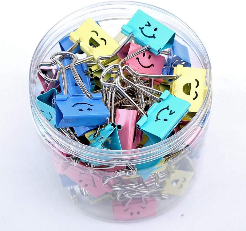 LIQUE 【80pack】 Binder Clips, Paper Clips,Paper Clamps with Colored Cute Hollow Smiling Face,80 Pcs Assorted Size Clip, for Office,Teacher Gifts and Kitchen - Image 4