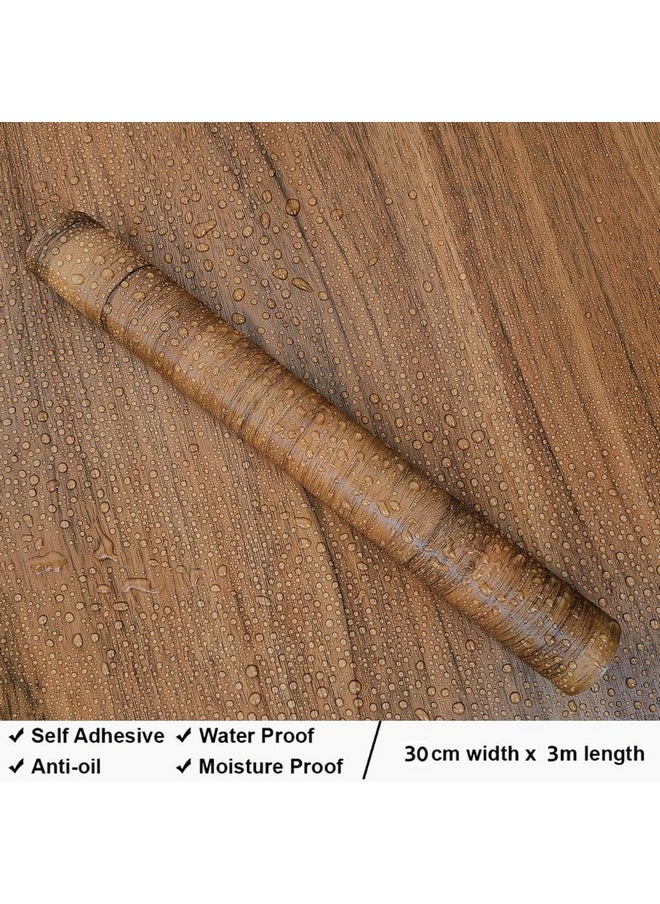 HOMEMATES - Self-Adhesive Wallpaper Waterproof Old Furniture Vinyl Stickers Wooden Door Wardrobe Desktop Pvc Wall Papers 30 X 304 Cm- (Brown Teak Wood) - Image 1