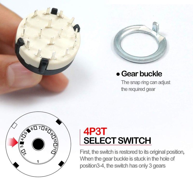 Taiss 3pcs Rotary Switch RS26 4P3T 4 Pole Position 3 Selectable Band Rotary Channel Selector Switch Single Deck Rotary Switch Band Selector + 3pcs knob - Image 3
