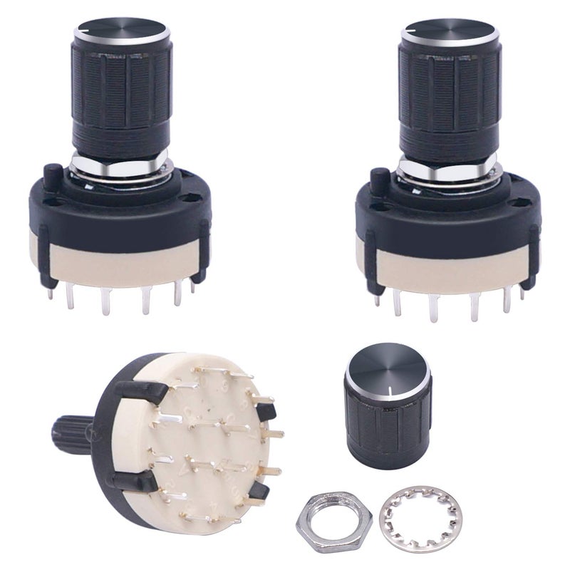 Taiss 3pcs Rotary Switch RS26 4P3T 4 Pole Position 3 Selectable Band Rotary Channel Selector Switch Single Deck Rotary Switch Band Selector + 3pcs knob - Image 1