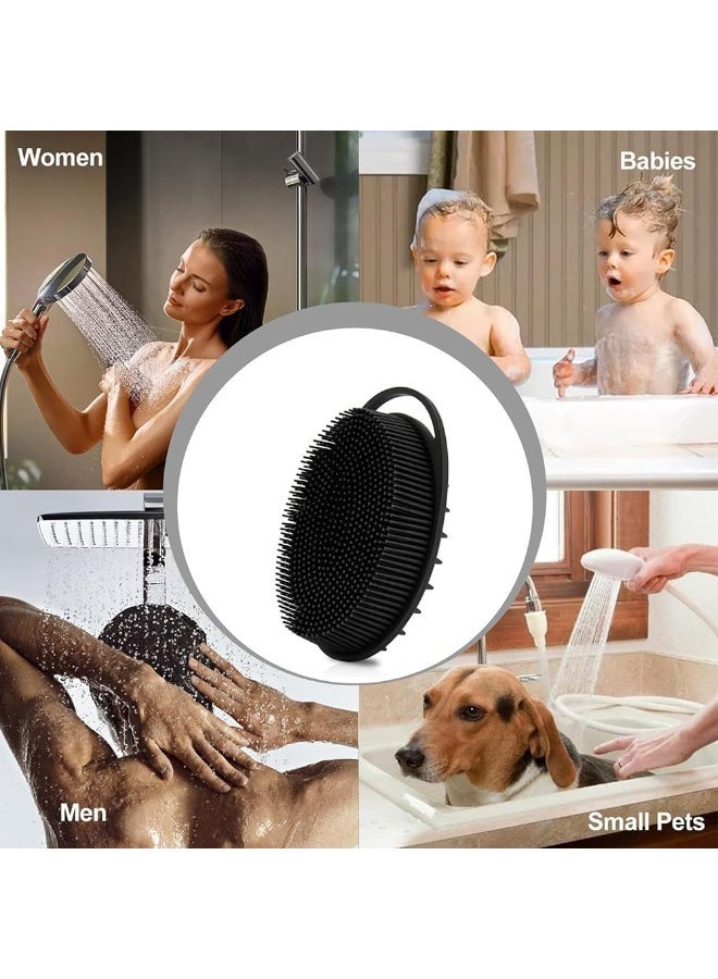 jaexest Silicone Body Scrub Brush & Shampoo Brush – 2-in-1 Exfoliating Bath Brush for Men, Women & Pets | Gentle Scalp Massager & Skin Scrubber – Soft Bristles for Sensitive Skin – Black - Image 2