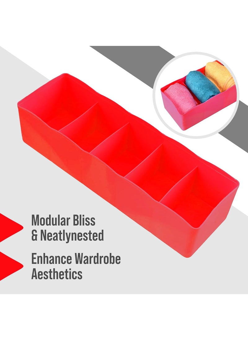 Kuber Industries Kuber Industries Pack of 4 Organizer 5Grid Plastic Storage Box Drawer Divider Box Stationery Organizer Storage Drawer Boxes for Innerwear Socks Bra Panty Red Yellow  - Image 5