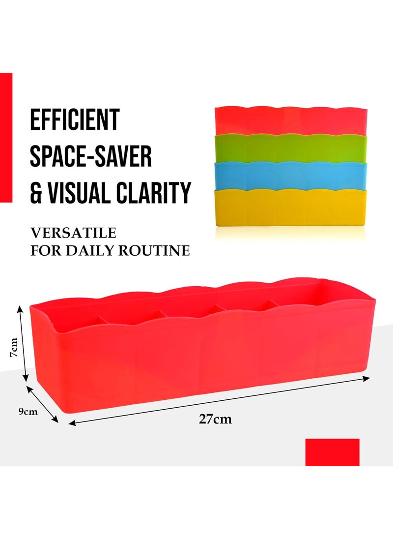 Kuber Industries Kuber Industries Pack of 4 Organizer 5Grid Plastic Storage Box Drawer Divider Box Stationery Organizer Storage Drawer Boxes for Innerwear Socks Bra Panty Red Yellow  - Image 3