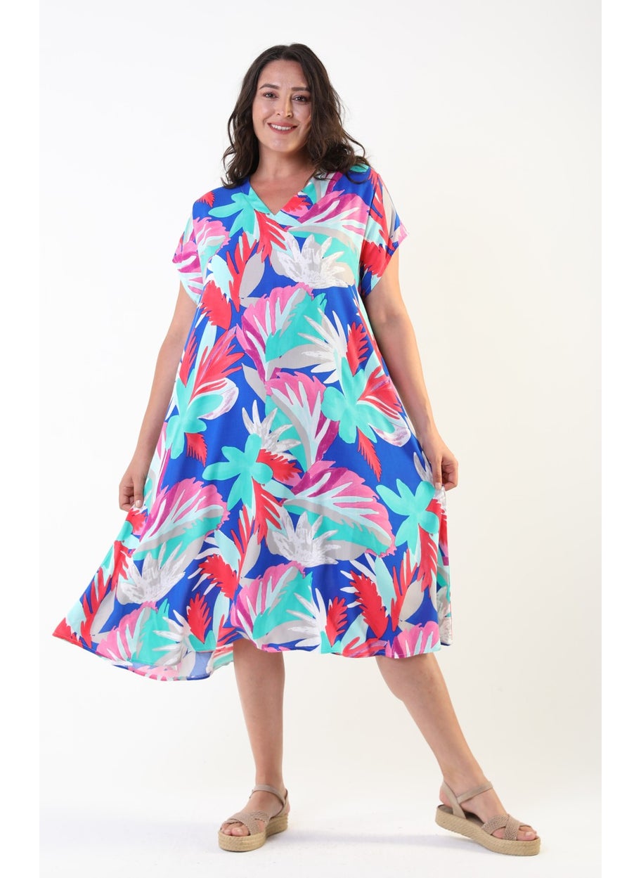 Likapa Summer Plus Size Viscose V Neck Short Sleeve Dress 2688  - Image 1