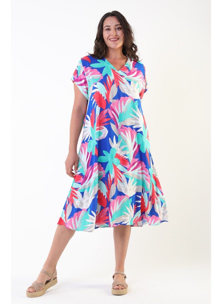 Likapa Summer Plus Size Viscose V Neck Short Sleeve Dress 2688  - Image 3