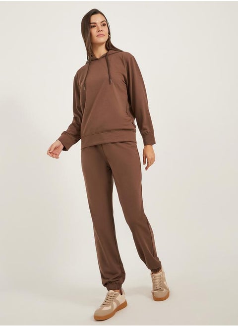 Solid Regular Fit Hoodie and Joggers with Drawstring Co-Ords