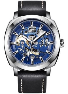 BENYAR BENYAR Automatic Mechanical Self Wind Skeleton Blue Dial Genuine Leather Analogue Watch For Men | Birthday Gift For Men | Gift For Husband | Gift For Brother, Black Band  - Image 1