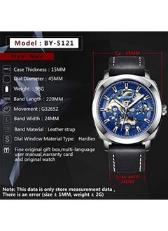 BENYAR BENYAR Automatic Mechanical Self Wind Skeleton Blue Dial Genuine Leather Analogue Watch For Men | Birthday Gift For Men | Gift For Husband | Gift For Brother, Black Band  - Image 5